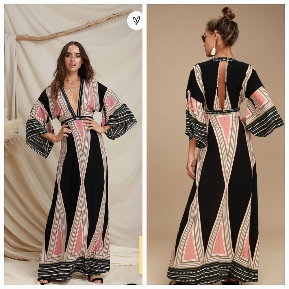 NWOT! Lulu's Montecito Black Print Maxi Dress! Size Medium.